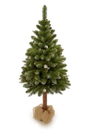 Mesterséges karácsonyfa a csonkon PREMIUM DIAMOND | 1.55m - fagyos hatású csonkon álló gyönyörű mesterséges karácsonyfa, virágcserépbe állítva.