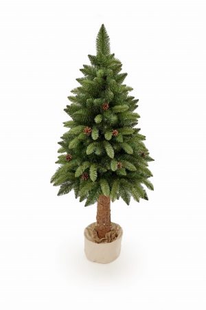 Mesterséges karácsonyfa a csonkon fenyőtobozokkal | 1.65m - természetes fenyőtörzsre van felszerelve. Természetes kúpokkal díszített.