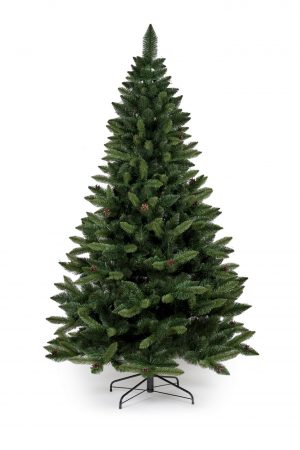 Mesterséges karácsonyfa kúpokkal PREMIUM | 2.2m - a külső ágakat emellett természetes kúpok díszítik. A fát sűrű korona jellemzi.