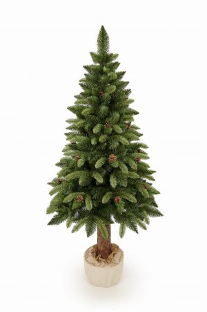 Mesterséges karácsonyfa a csonkon fenyőtobozokkal | 2m - a fát természetes fenyőtörzsre ültetik. Természetes kúpokkal díszített.