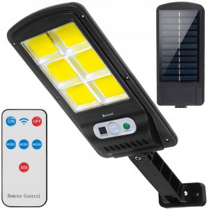 Solar LED lámpa mozgásérzékelővel + távirányító 120 LED - a 4. napelemes lámpa működési módokkal rendelkezik. A lámpa vízálló.