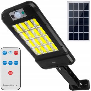 Solar LED lámpa mozgásérzékelővel + távirányító 240 LED - a 4. napelemes lámpa működési módokkal rendelkezik. A lámpa vízálló.