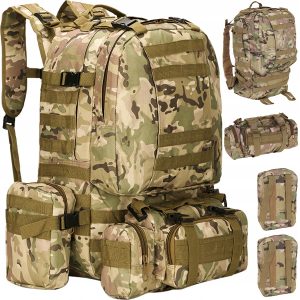 Turisztikai katonai hátizsák 48.5l - 3 kivehető táska is van, ebből az egyik vesetáska. Anyaga: nylon / 600D poliészter.