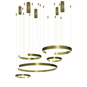 Az arany kör alakú, PREMIUM 326W függő LED lámpa az esztétika, a kényelmes használat és a funkcionalitás kombinációja. A lámpák LED-modult használnak.