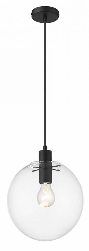 Függesztett lámpa, fekete, Puerto | LP-004/1P M BK gömb alakú, amely egyetlen fényforrást biztosít. A labda átlátszó üvegből készült.