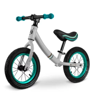 Gyermek egyensúlykerékpár, szürke-türkiz | Ricokidok, amelyeken a gyermek gyorsan megszokja a vezetési technikát, és mi több - remekül fog szórakozni.