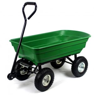 Kerti szállító kocsi, zöld, 75 l, kétfunkciós | Tartós PVC-ből és fémvázból készült Gardenline, könnyű és nehéz terhek szállítására tervezve.
