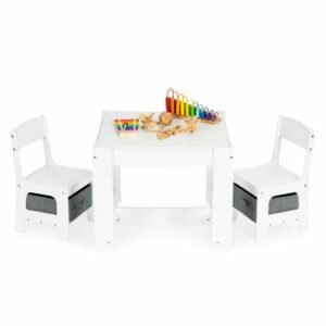 Gyerekbútor készlet, asztal + 2 szék, fehér | Eco Toys tökéletesen illeszkedik a gyerekszobák, játszószobák vagy várótermek dekorációjába.