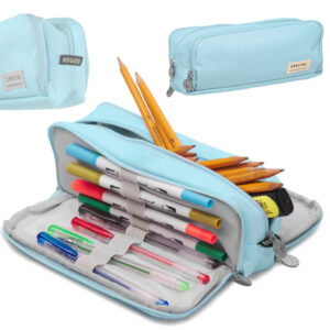 Tripla iskolai tolltartó, 3 az 1-ben, kék | 22cm x 5cm x 9cm, segít elrendezni minden írószert, kozmetikumot vagy egyéb apróságot egy kézitáskában vagy hátizsákban.