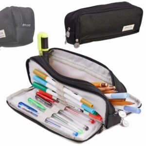 Tripla iskolai tolltartó, 3 az 1-ben, fekete | 22cm x 5cm x 9cm, segít elrendezni minden írószert, kozmetikumot vagy egyéb apróságot egy kézitáskában vagy hátizsákban.