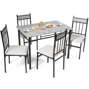 Étkezőgarnitúra, 5 részes, márvány textúra | asztal + 4 szék nagyszerű kiegészítője lesz étkezőjének. Egyszerre hoz egyszerű és luxus stílust a szobájába.