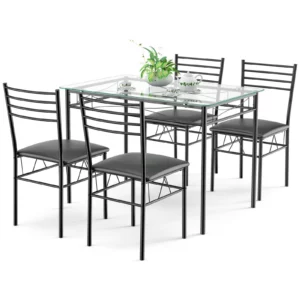 Étkezőgarnitúra, 5 részes, fekete | Az asztal + 4 szék ideális az étkező díszítésére, kényelmes ülőhelyet kínál Önnek és vendégeinek.