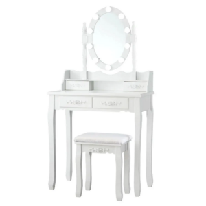 Öltözőasztal székkel, tükörrel, LED világítással | A kiváló minőségű anyagokból és masszív konstrukcióból készült fehér bármilyen belső térben gyönyörű lesz.