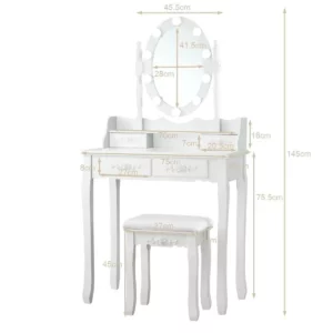 Öltözőasztal székkel, tükörrel, LED világítással | A kiváló minőségű anyagokból és masszív konstrukcióból készült fehér bármilyen belső térben gyönyörű lesz.