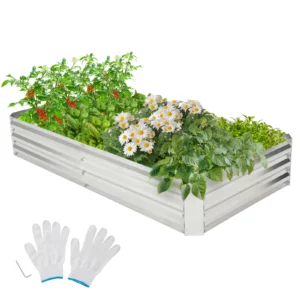 Fém emelt ágy, horganyzott, nyitott | 183 x 91 cm, alkalmas különféle növények termesztésére, mint például zöldségek, virágok, fűszernövények stb.