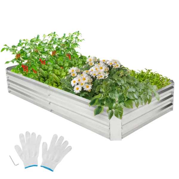 Fém emelt ágy, horganyzott, nyitott | 183 x 91 cm, alkalmas különféle növények termesztésére, mint például zöldségek, virágok, fűszernövények stb.