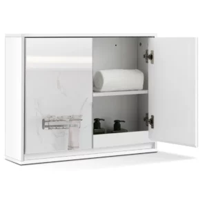 Fürdőszoba szekrény, tükör, 2 ajtós | A fehér tökéletesen illeszkedik lakberendezési stílusához és egyéb bútoraihoz. A falra rögzíthető.