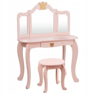 Gyermek fésülködőasztal, tükör + zsámoly | A rózsaszín ideális ajándék kislányodnak. A fésülködőasztal íróasztallá alakítható.