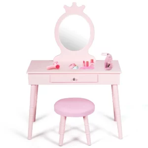 Gyermek fésülködőasztal tükörrel + zsámoly | A rózsaszín ideális ajándék kislányodnak. Ideális gyerekszobába való elhelyezésre.