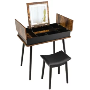 Öltözőasztal összecsukható tükörrel, 2 az 1-ben | 80 x 50 x 76 cm, nyitható tükörrel és kárpitozott székkel tökéletes kiegészítője hálószobájának!