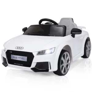 Gyermek elektromos autó Audi TT RS | fehér remek ajándék lesz a kicsiknek. Kézzel vagy távirányítóval vezérelhető.