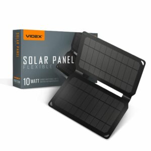 Hordozható napelemes töltő, VSO-F510U, VIDEX | 10W-os, könnyű, hordozható napelemes töltő, amely a napfényt elektromos árammá alakítja.