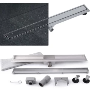 Rozsdamentes acél lineáris lefolyó, 2 az 1-ben, Berdsen, 80 cm | ezüst funkcionalitás, amikor tökéletesen elvezeti a vizet a zuhany alatt, valamint esztétikus, modern megjelenés.