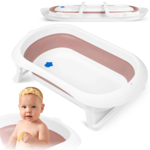 Kád babáknak RK-281 | fehér-rózsaszín megkönnyíti a szülők számára a baba kezelését mosás közben, stabil tartást, biztonságot és kényelmet biztosít.
