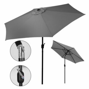 Kerti napernyő, 270 cm | A szürke időjárásálló anyagának köszönhetően védelmet nyújt a nap és az eső ellen.
