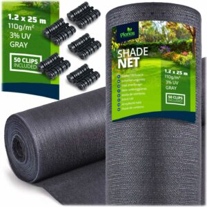 Árnyékolóháló + 50 db csipesz, 110g/m2, 1,2x25m, szürke | A Plonos megbízható védelmet nyújt a nap, a szél és a kíváncsi szemek ellen a kertben vagy az erkélyen.