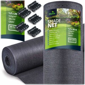 Árnyékolóháló + 50 db csipesz, 140g/m2, 1,2x25m, szürke | A Plonos megbízható védelmet nyújt a nap, a szél és a kíváncsi szemek ellen a kertben vagy az erkélyen.
