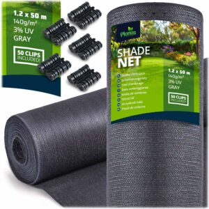Árnyékolóháló + 50 db csipesz, 140g/m2, 1,2x50m, szürke | A Plonos megbízható védelmet nyújt a nap, a szél és a kíváncsi szemek ellen a kertben vagy az erkélyen.