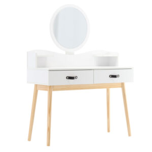 Fésülködőasztal tükörrel, 100x40x139cm | A fehér elegáns megoldást kínál a smink és a kozmetikumok rendszerezésére bármely hálószobában.