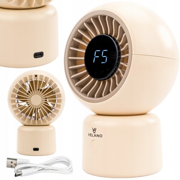 Asztali ventilátor, bézs | A Velano egy kompakt és vezeték nélküli eszköz, csendes működéssel, ideális irodai, otthoni vagy számítógépes munkavégzéshez.