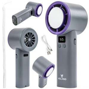Kézi vezeték nélküli ventilátor, szürke-lila | A Velano három sebességfokozattal és praktikus USB töltéssel felfrissülést kínál útközben.