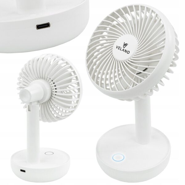 Asztali ventilátor VELWEBS0012, fehér | Velano egy kompakt és csendes vezeték nélküli ventilátor, amely ideális irodai, otthoni vagy útközbeni használatra.