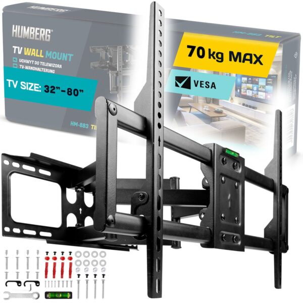 A 32-80″, 70kg | Humberg TV-tartó szilárdan és biztonságosan tartja a TV-jét, miközben lehetővé teszi a kényelmes döntést és forgatást.