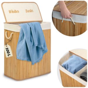 Bambusz szennyestartó kosár fedéllel, 100L, natúr | Massido elegáns megoldást kínál a szennyes otthoni tárolására.