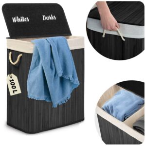 Bambusz szennyestartó kosár fedéllel, 100L, fekete | Massido elegáns megoldást kínál a szennyes tárolására az otthonban.