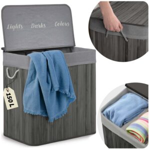 Bambusz szennyestartó kosár fedéllel, 150L, szürke | Massido elegáns megoldást kínál a szennyes ruhák otthoni tárolására.