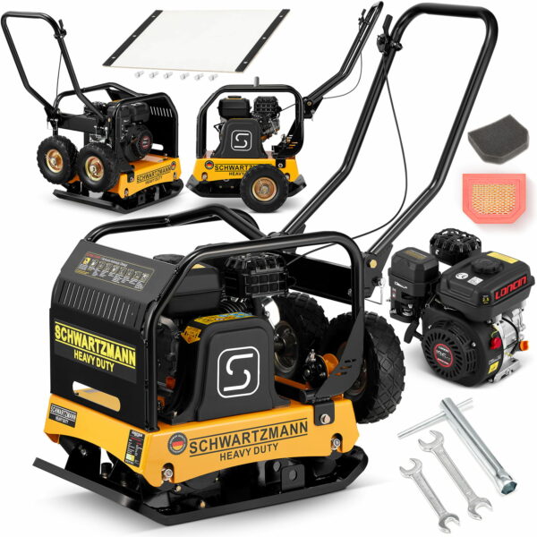 Vibrációs lemez ZG140TK, 120 kg, 6,5 LE | Schwartzmann egy nagy teljesítményű, Loncin motorral felszerelt benzinüzemű talajtömörítő, amely építési és terepi munkákhoz alkalmas.