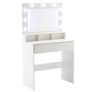 Fésülködőasztal LED világítással, 2 fiókkal | fehér