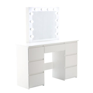Fésülködőasztal LED világítással, 7 fiókkal | fehér