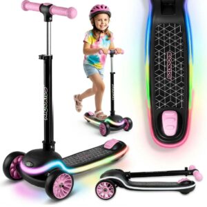 Háromkerekű roller, fekete-rózsaszín, LED | Ricokids Leddi