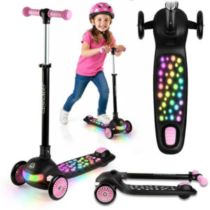 Világítós háromkerekű roller, fekete-rózsaszín | Ricokids Glowi